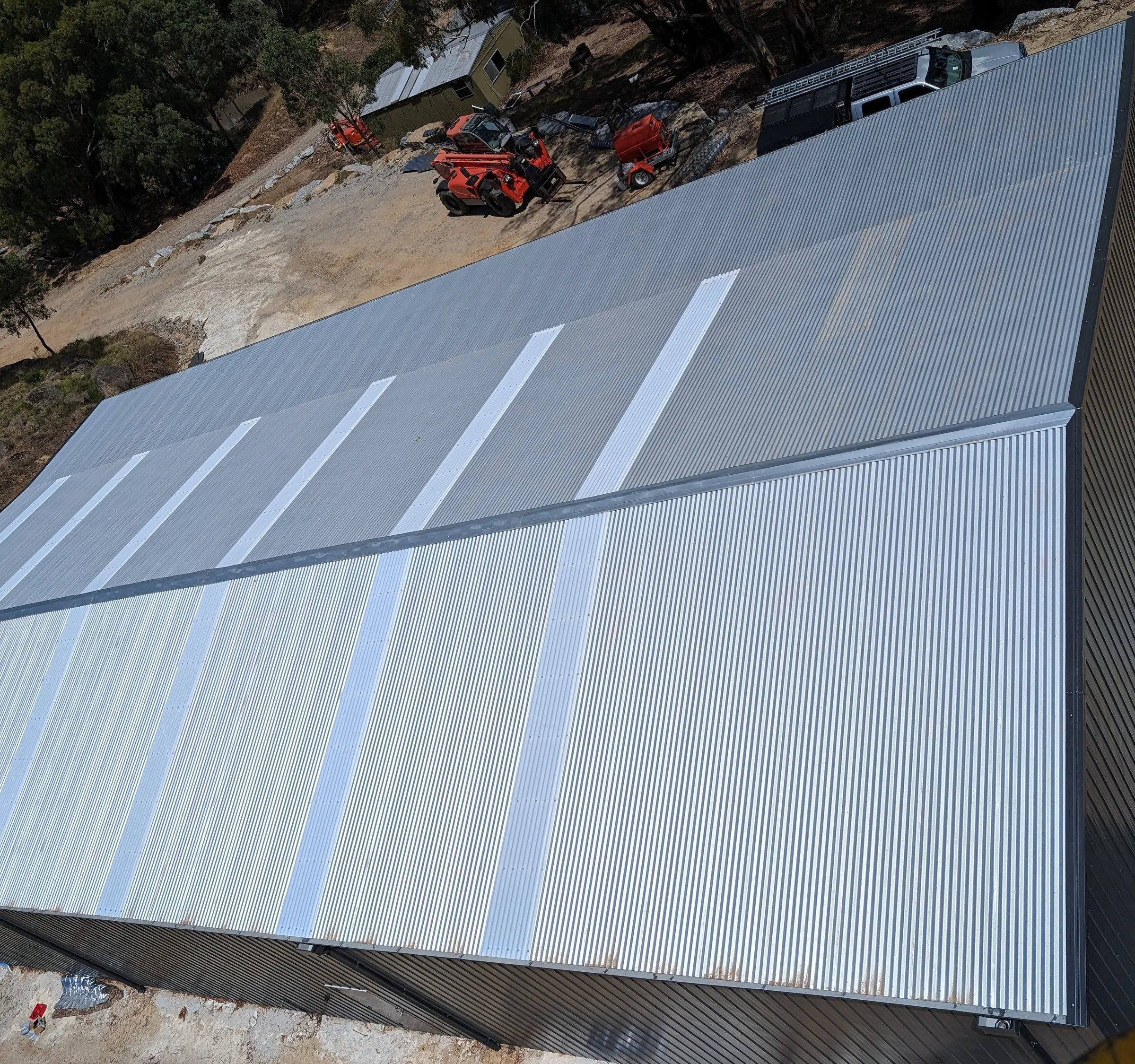 New metal roof on a large shed, seen from above