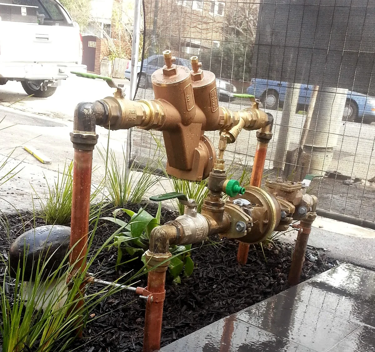 Backflow prevention assembly installed on a commercial water service in Melbourne by Giant Plumbing